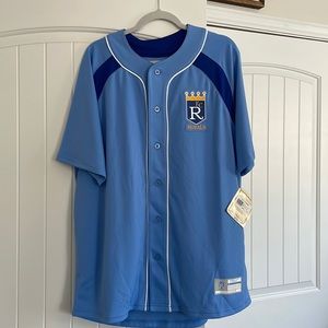 NWT Men’s Cooperstown Kansas City Royals Light Blue Button Up Jersey- Size Large
